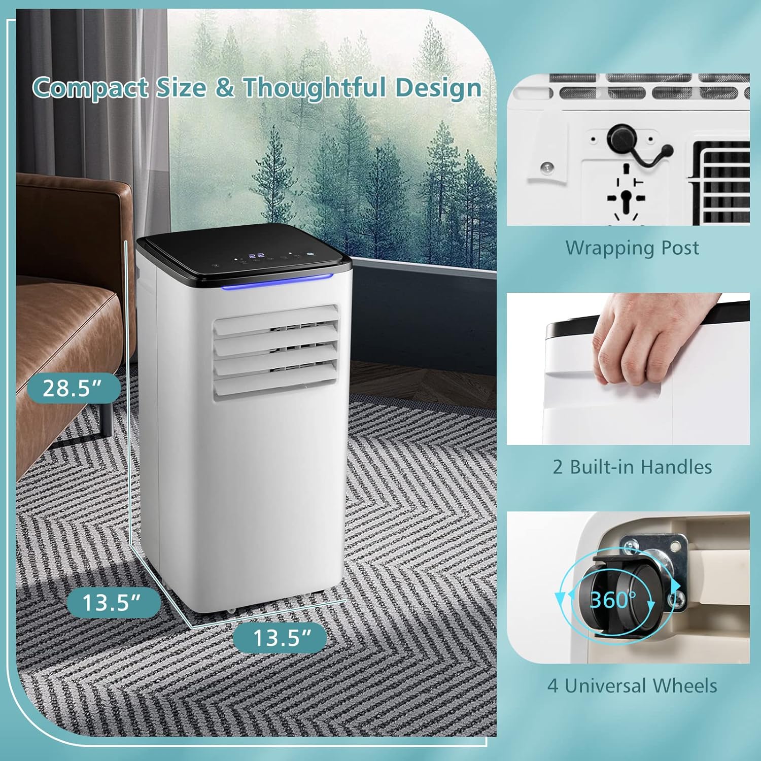 KOTEK Portable Air Conditioner for Room up to 250 Sq. Ft, 8000 BTU 3-in-1 AC Unit for Bedroom with Dehumidifier/Fan/Cool/Sleep Mode, 24H Timer/Window Kit/Remote, Portable AC for Home Office (8000BTU)