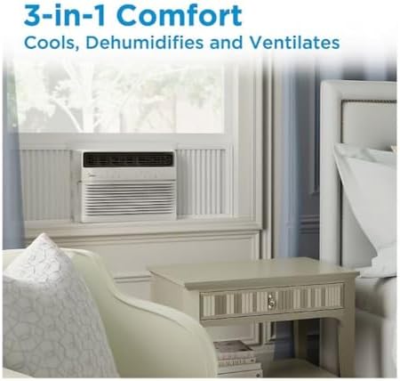 Midea Smart 12,000 BTU 550 Sq. Ft. Window Air Conditioner, 3-in-1 Comfort: get cooling, dehumidification, & fan modes, with Air Directional Louvers MAW12S1JWT-B