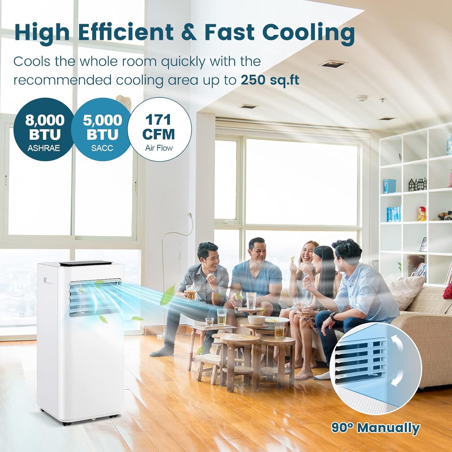 DORTALA Portable Air Conditioner 8000 BTU, 3-in-1 AC Cooling Unit with Dehumidifier, 24H Timer, Remote Control, Window Kit, Standing Air Conditioner for Home, Apartment, Dorm, Cools up to 250 Sq.Ft