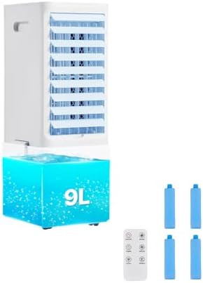VEVOR Portable Air Conditioner, 9L 550 CFM Swamp Cooler Air Conditioner with 12H Timer & Remote Control, 3-Speed Evaporative Air Cooler with 2 Ice Boxes, Quiet & Movable, Ideal for Outdoor Indoor Use