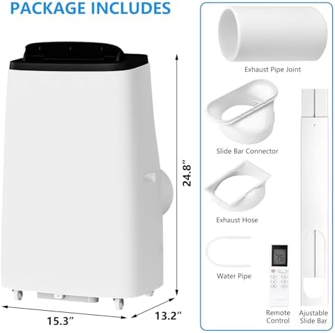 14000 BTU Portable Air Conditioner, 700 Sq Ft Coverage, 3-In-1 Cooling, Fan, Dehumidifier, 50 DB Quiet, Remote & 24-Hour Timer, for Bedroom, Office, Living Room