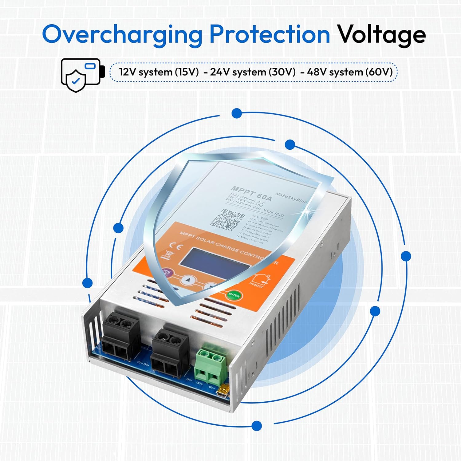 60A MPPT Solar Charge Controller V124 with CloudBOX, Auto 12V/24V/48V Max 160VDC Input,Supports Lead-Acid & Lithium Batteries