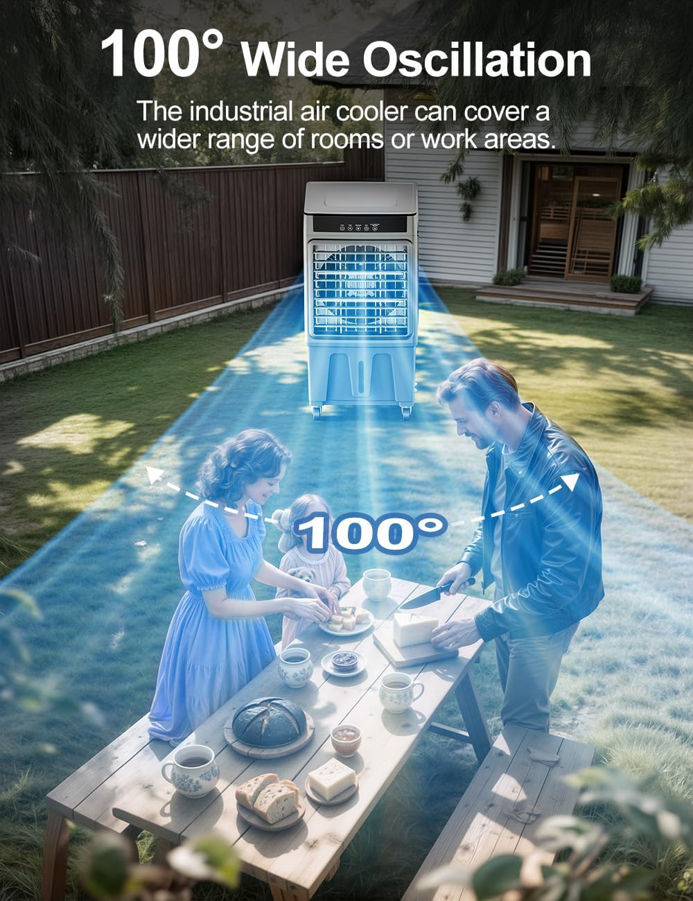 Swamp Cooler Air Conditioner, Evaporative Air Cooler, 24H Timer & 8 Gal Water Tank, 100°Oscillation, 3 Speeds&4 Ice Boxes, Portable Cooling Fan for Garage Outdoor Indoor