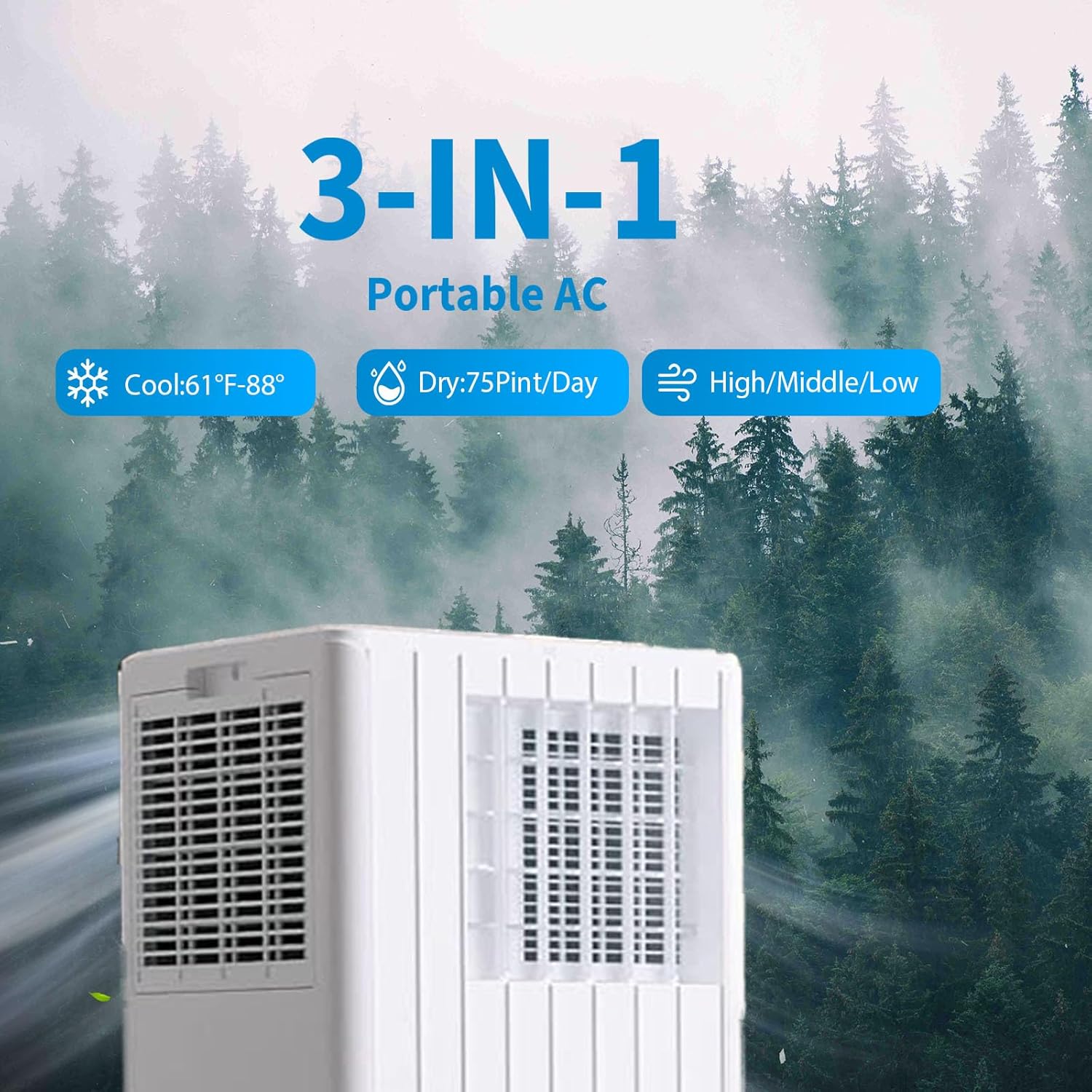 Portable Air Conditioners, 8000 BTU Portable AC, Cools up to 350 Sq. Ft 3-in-1 Mobile AC for Room with Dehumidifier Fan Sleep Mode, 24H Timer, Remote Control, and Window Installation Kit Included