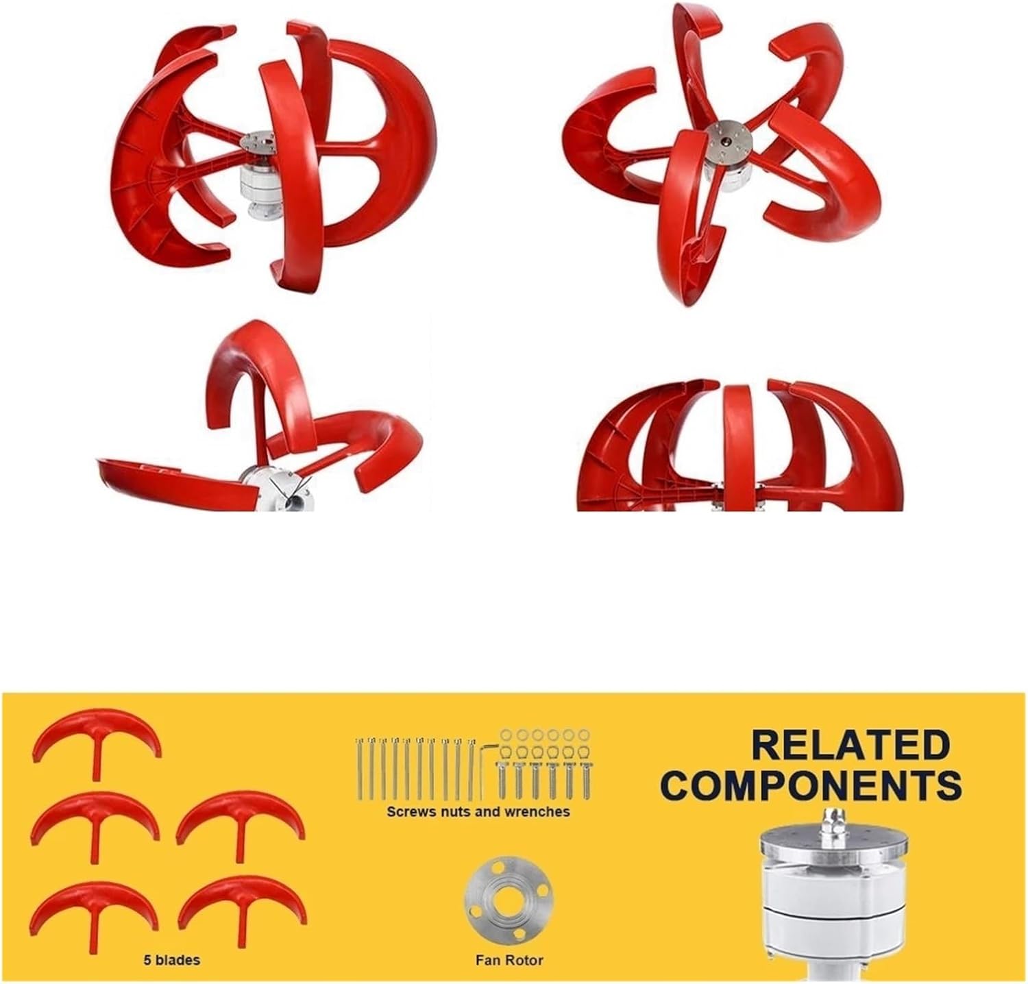 3000W Vertical Wind Turbine 12V 48V Vertical Axis Wind Generator Windmill with MPPT Charging Controller Industrial Energy(Red,Charging CONROL_24V)