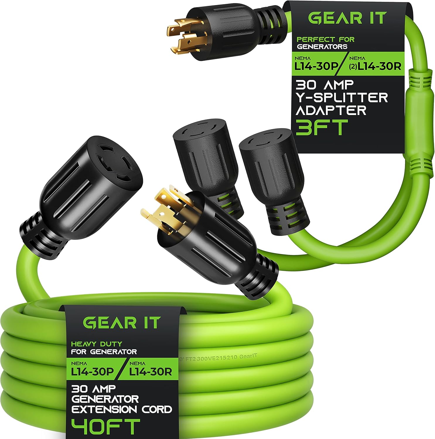 GearIT 30A Generator Cord (40ft) and 30A Y Splitter (3ft)