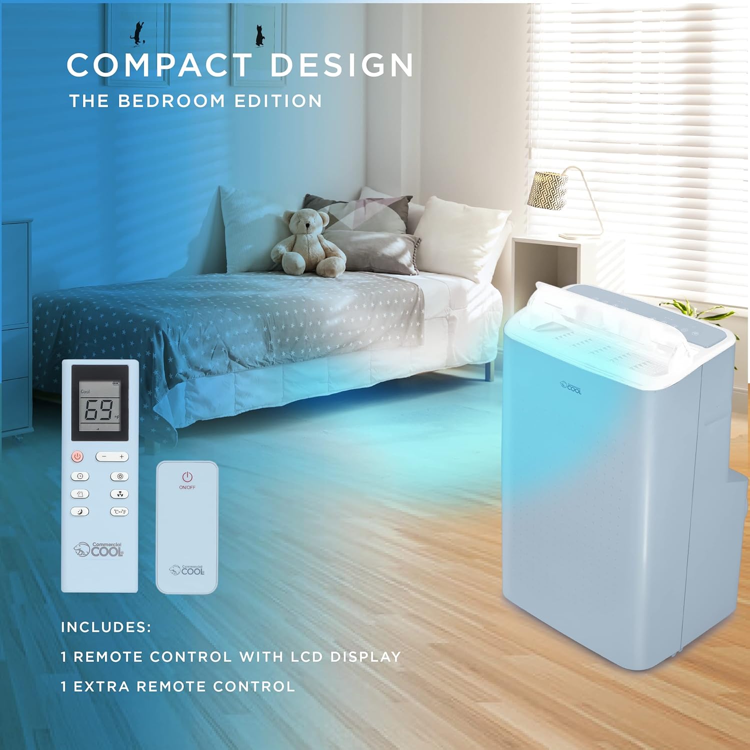 Commercial Cool Portable Air Conditioner, Dehumidifier & Fan, Portable Air Conditioner 9,000 BTU Covers up to 400 Sq. Ft., Wifi Enabled, Blue