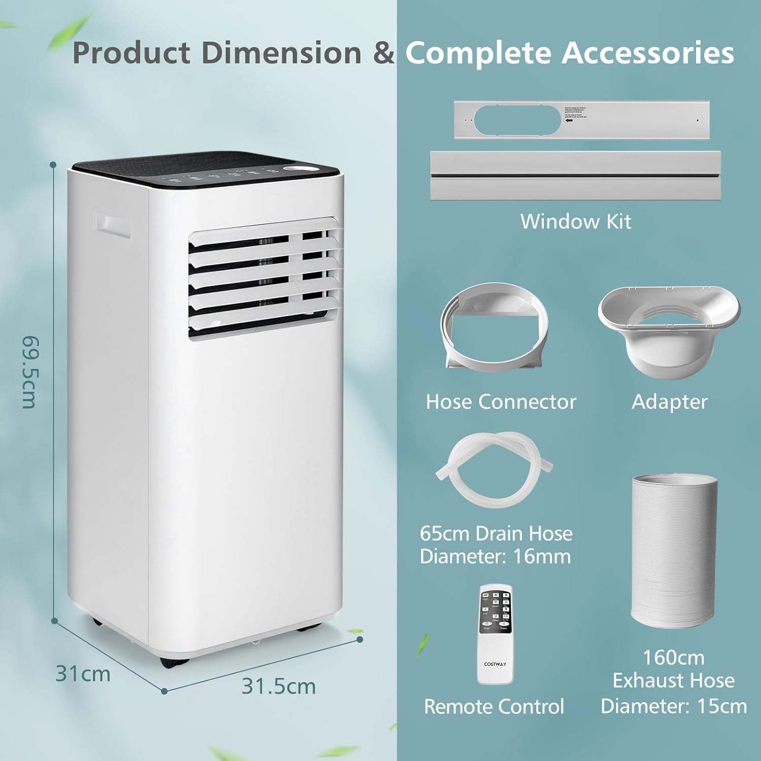 LDAILY Portable Air Conditioners, 10000BTU Quiet AC Unit with Cooling Fan & Dehumidifier, 2 Adjustable Speed, 1-24 Timer, Sleep Mode, Remote, 3 in 1 AC Unit for Bedroom, Home, up to 350 Sq.Ft, White