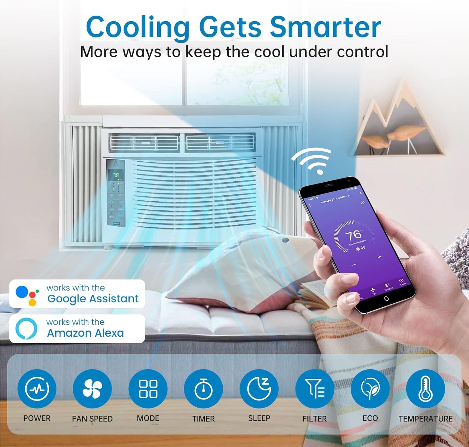 Smart Window Air Conditioner 6000 BTU with Remote and App Control, Low Noise 50 dB for 23-36 inch Windows, Energy Saving, Cools 250 Sq.ft,110-115V