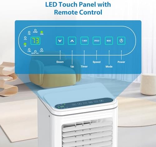 Advanced 3-in-1 Portable Air Conditioner, 10000 BTU with Dehumidifier & Fan for Rooms Up to 450 Sq. Ft, Remote Control & LCD Screen, Perfect for Bedroom, Office, or Dorm, Easy Setup, White