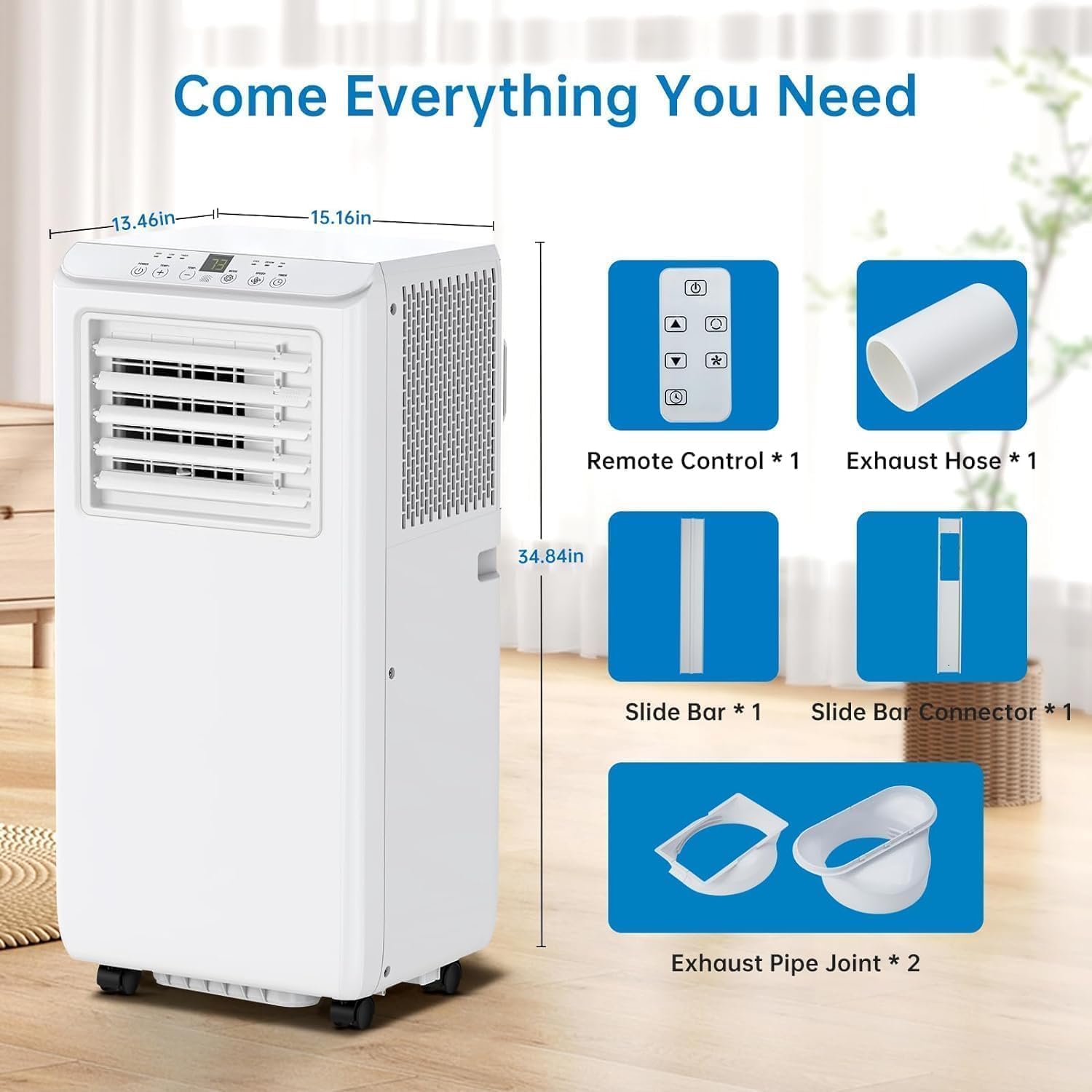 8,000 BTU Portable Air Conditioner – 3-in-1 Cooling, Dehumidifier & Fan | Cools 350 Sq. Ft. Rooms Fast with 24-Hour Timer & Remote Control | Includes Window Kit for Easy Setup – Perfect for Bedrooms,