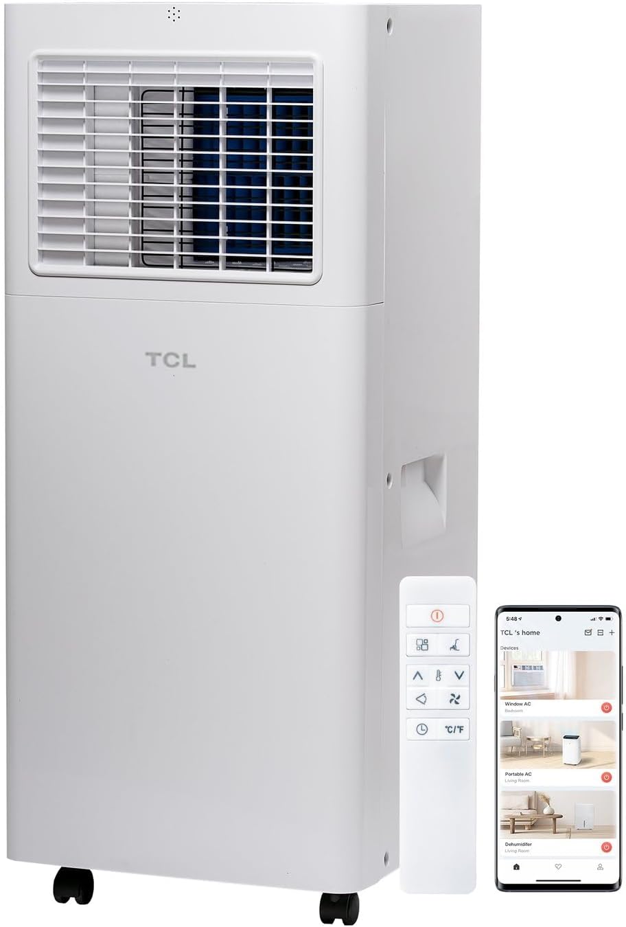 TCL 5,000 BTU Smart Portable Air Conditioner, Fan & Dehumidifier, 150 Sq. Ft., Ultra-Compact Design, Remote Control, Compatible with Alexa/Google Assistant, Install Kit Included