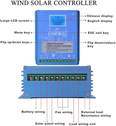 Wind Turbine Solar Hybrid MPPT Charge Controller for Wind Turbine and Solar Panel with LCD Screen and Smart Charge Settings