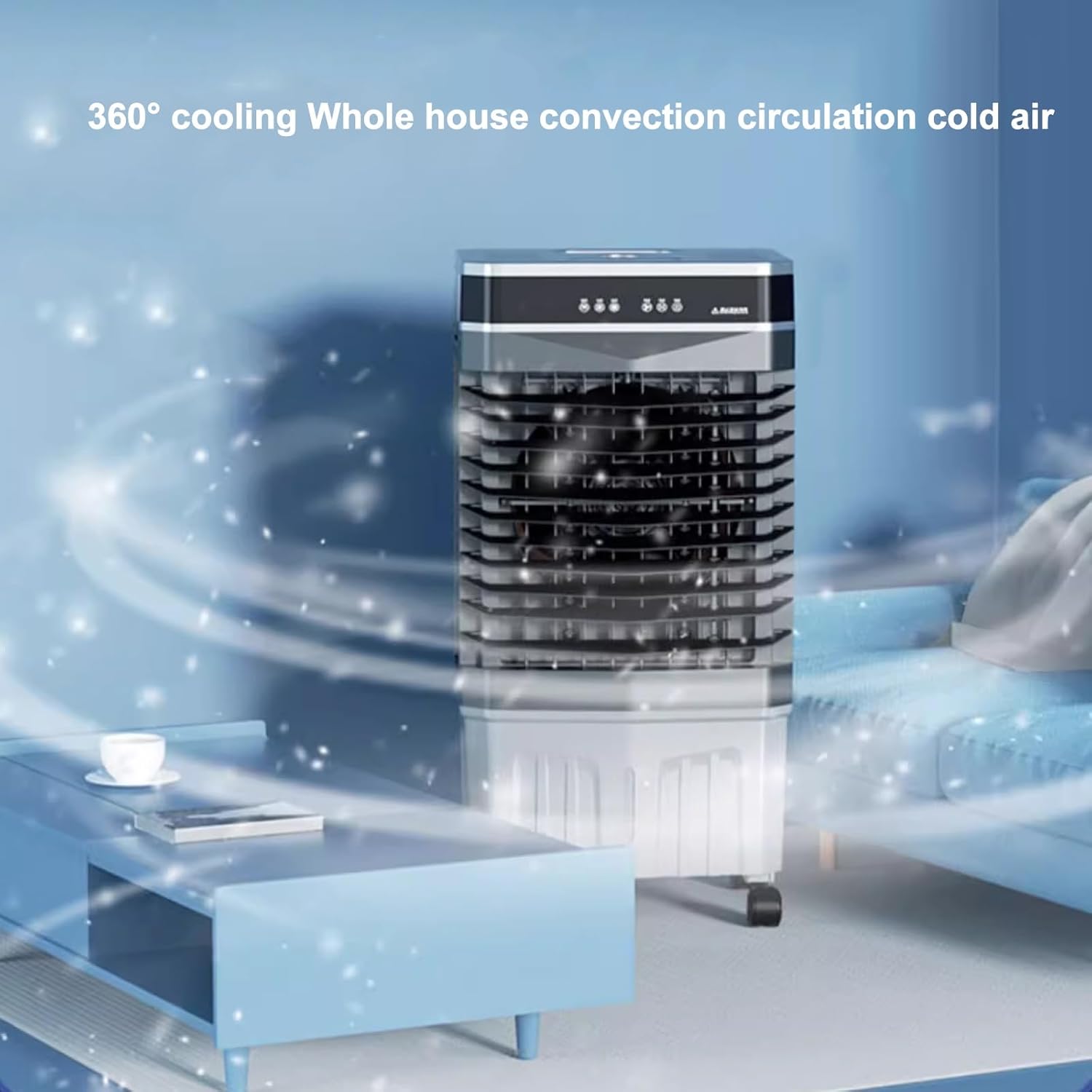 Swamp Cooler Air Conditioner, Evaporative Air Cooler with 4 Ice Box, 120°Oscillation, Portable Cooling Fan with 3 Speeds for Bedroom Home Office(48x35x100cm/19x14x39inch)