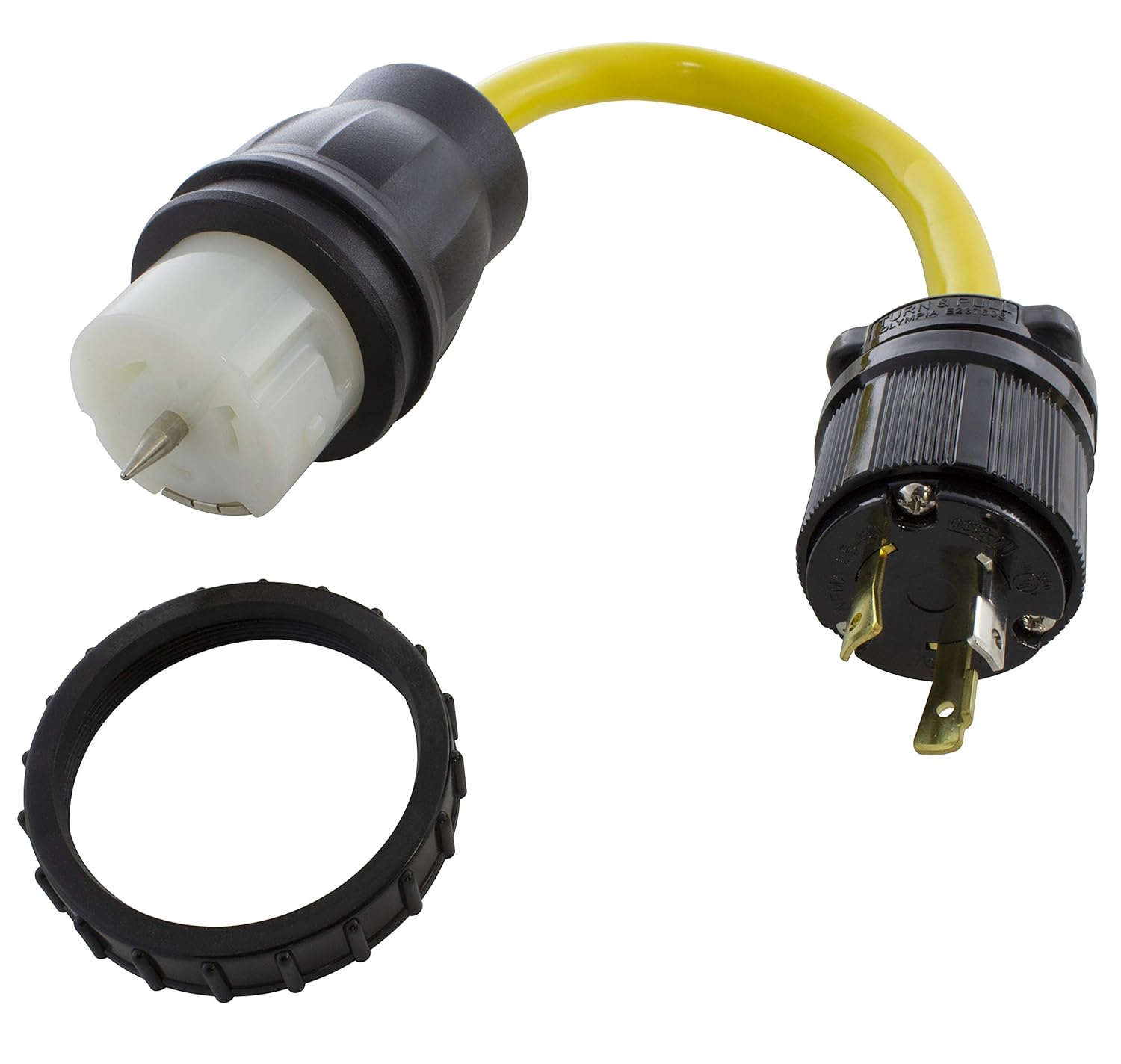 AC WORKS Generator to Transfer Switch 50Amp Inlet Box Adapter (L5-30 30Amp 3-Prong to CS6364 Flexible) Yellow