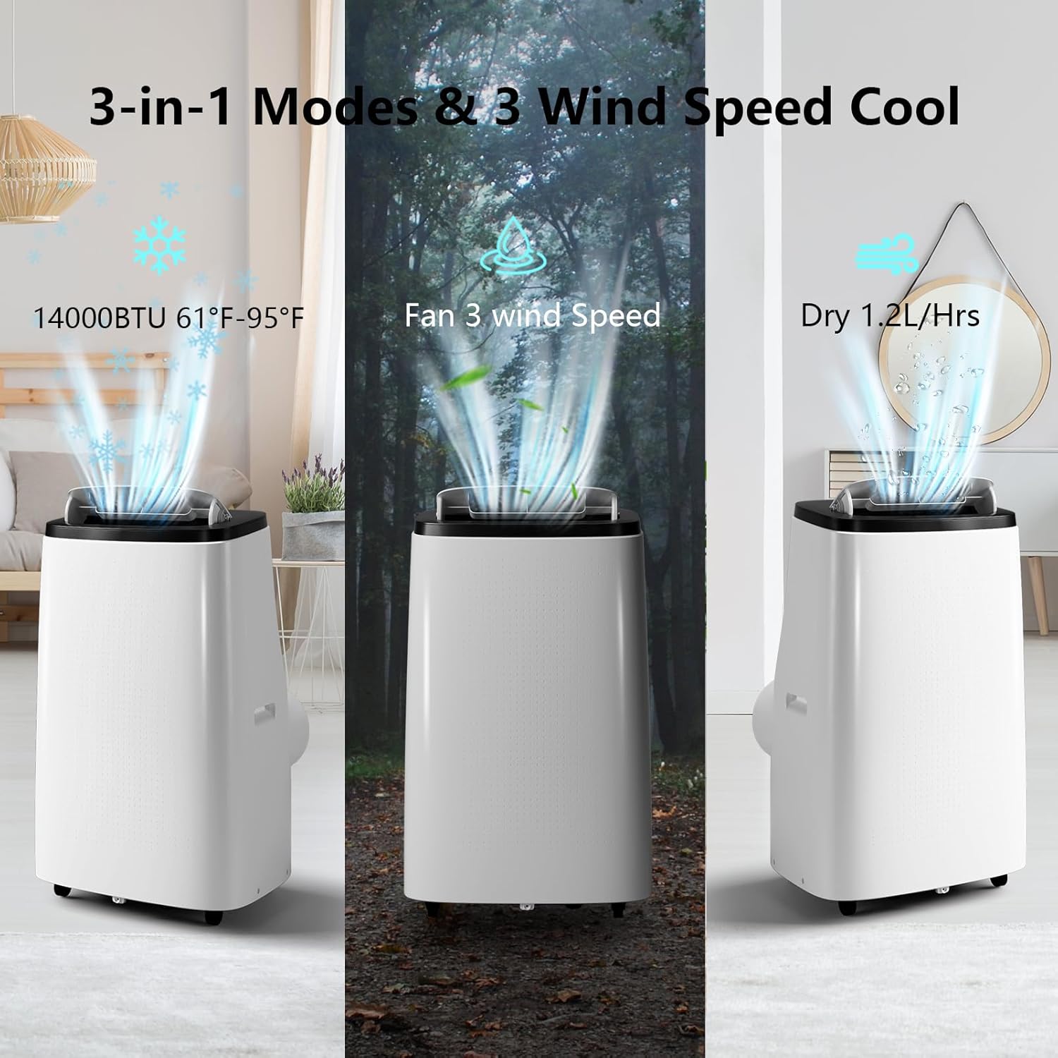 14000 BTU Portable Air Conditioner with Remote Control,Quiet AC Unit 3 in 1 Cooling/Dehumidifying/Fan Modes, Ideal for Rooms up to 700 sq ft,Window Installation Kit for Home