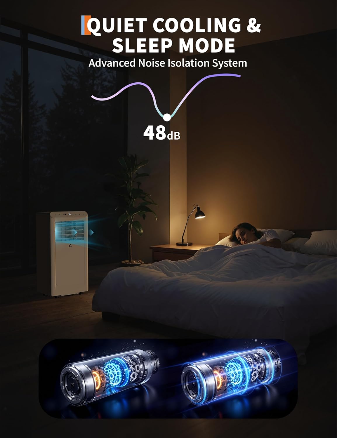 12,000 BTU Portable Air Conditioner with Remote Control – 3 in-1 Cooling, Fan, and Dehumidifying Functions, Fast Cooling for Up to 550 Sq. Ft., Low Noise, Sleep Mode & 24-Hour Timer