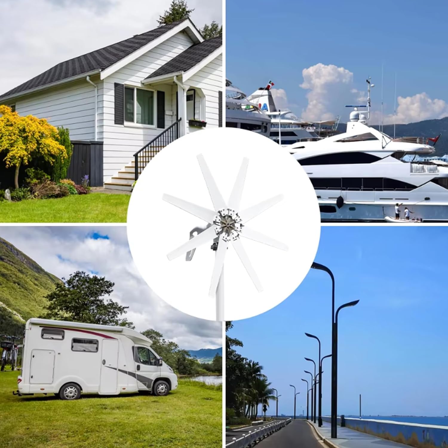 6000W 12V 24V 48V Renewable Energy Wind Turbine with MPPT Controller 8 Blades Wind Generator Kit for Solar Power Generation System Wind Turbine Generator