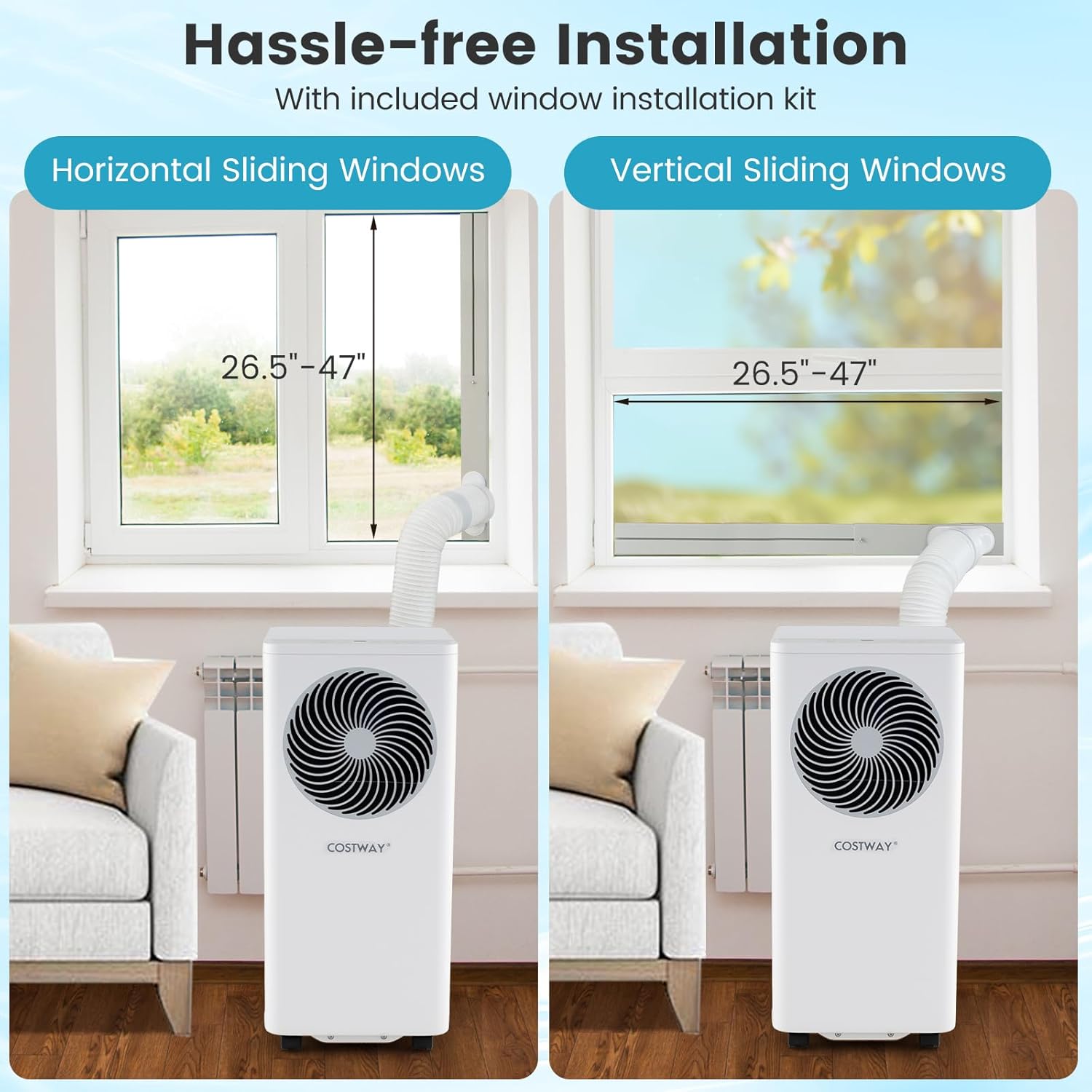 COSTWAY 10000 BTU Portable Air Conditioner, with Fan & Dehumidifier, 24H Timer, Sleep Mode, Remote Control, Drain Hose & Window Installation Kit, Cools up to 450 Sq. Ft (10000 BTU)