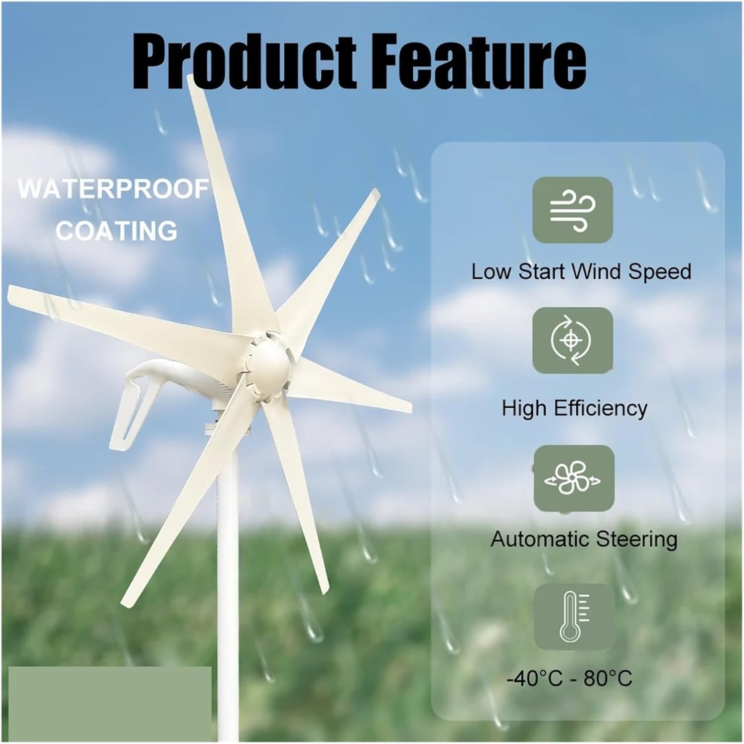 600w 800w 1000w Wind Turbine Generator Windmill 12v 24v Home Appliance Camping Power Generator with MPPT Controller Industrial Energy(6 Blades 1000w,24V)