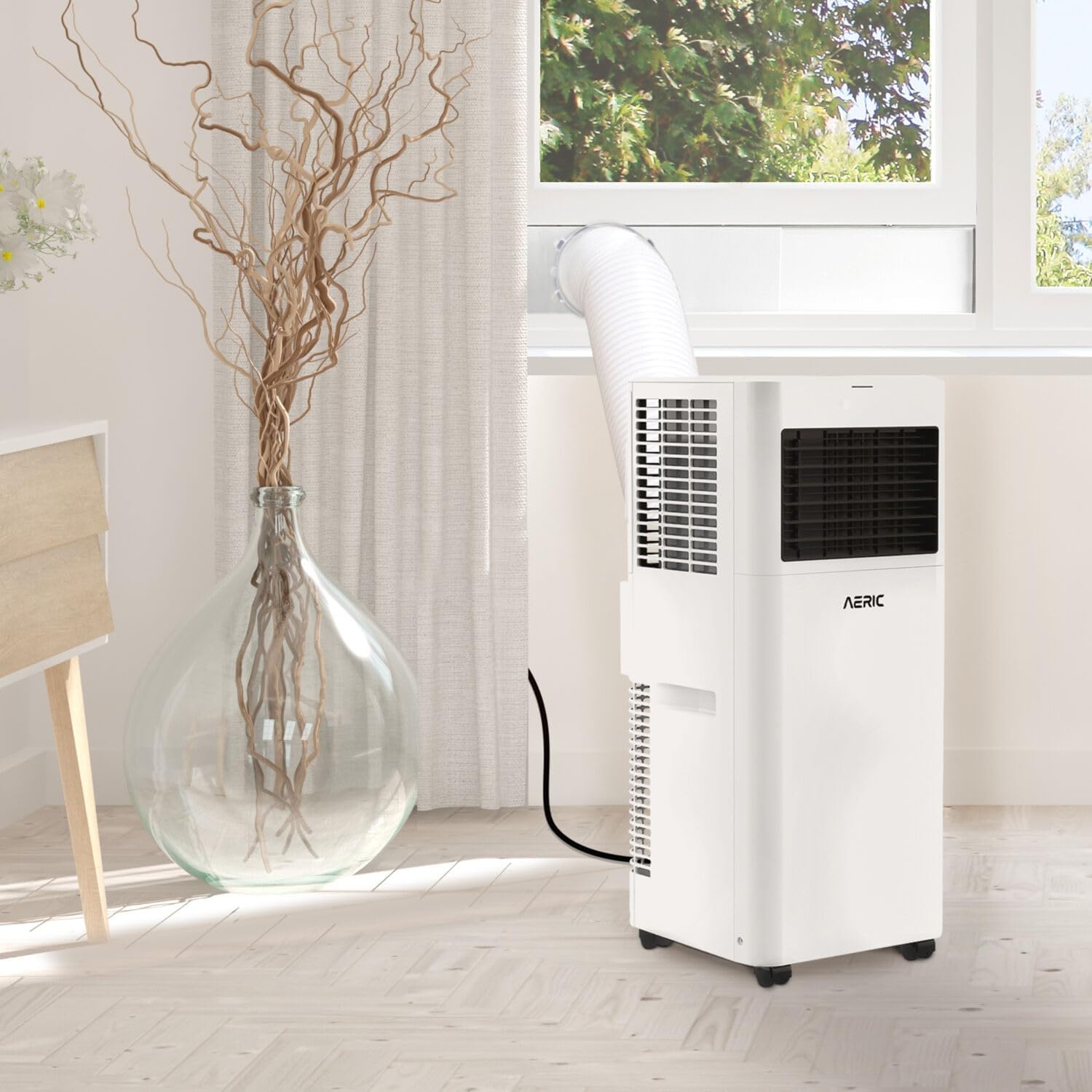 Aeric 5,000 BTU Portable Air Conditioner with 63-Pint Dehumidifier, 115V, Floor AC Unit with Remote, Washable Filter, Caster Wheels, Venting Kit & Timer for Rooms Up To 400 Sq. Ft in White