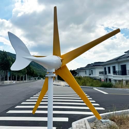 800W 1000W 1200W Wind Turbine Generator Kit - 12V 24V 48V with MPPT Controller & 5 Yellow Blades - Pure Copper Core for Boat, Outdoor, Garden, Street Power Solutions