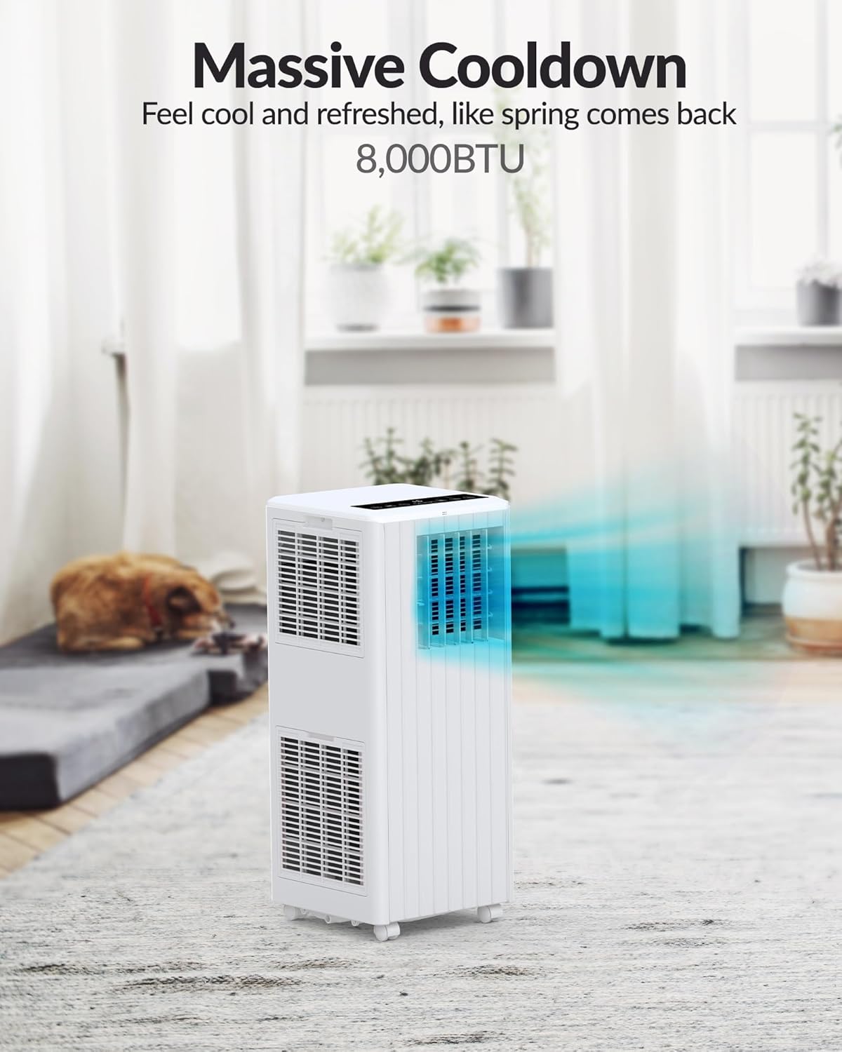 8000 BTU Portable Air Conditioner - 3 in-1 Cooling, Dehumidifier & Fan with Quiet Operation, Sleep Mode, 24H Timer & Energy Savings, for Rooms Up to 350 Sq.Ft, Includes Remote Control, Reusable Filt