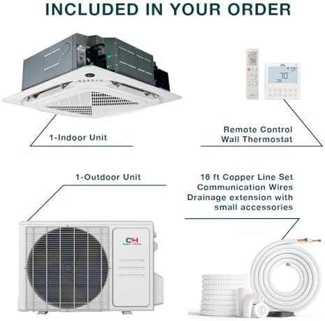 Cooper & Hunter 18,000 BTU Ceiling Cassette Ductless Mini Split AC/Heating System with Heat Pump Wall Thermostat and Installation Kit