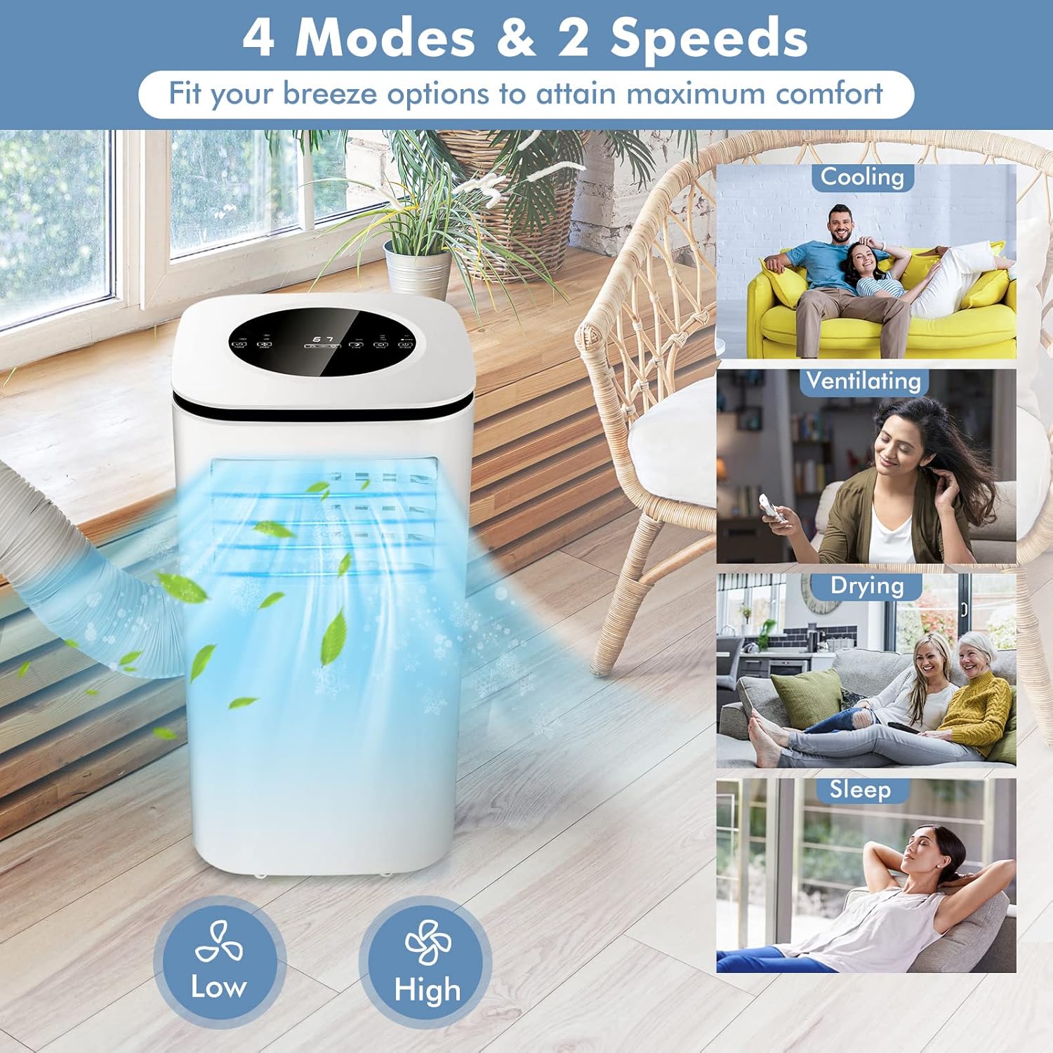 LDAILY 9,000BTU Portable Air Conditioner, 3-in-1 Rolling AC Unit w/Remote Control & Dehumidifier & Fan, 24H Smart Timer, Easy Assembly w/Window Kits, for Rooms up to 350 Sq Ft
