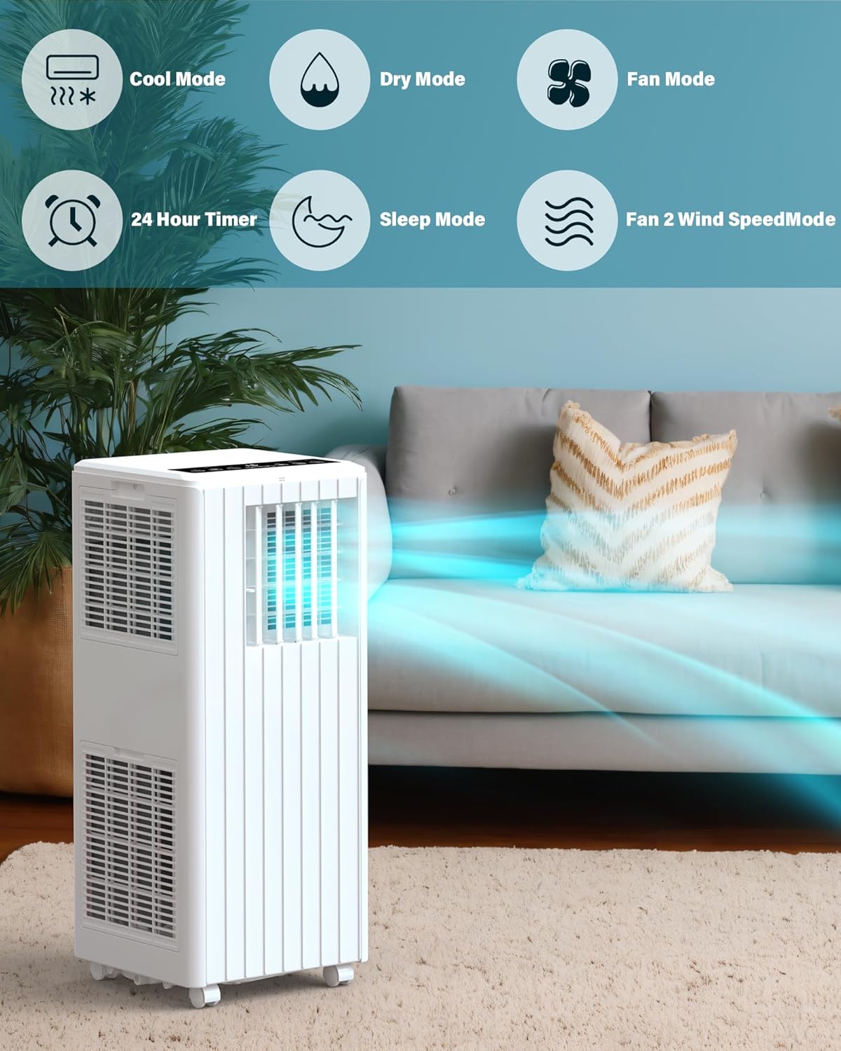 GAOMON 8,000 BTU Air Conditioner Portable with Remote Control, Portable AC Units for Rooms Up to 300 Square Feet, White.