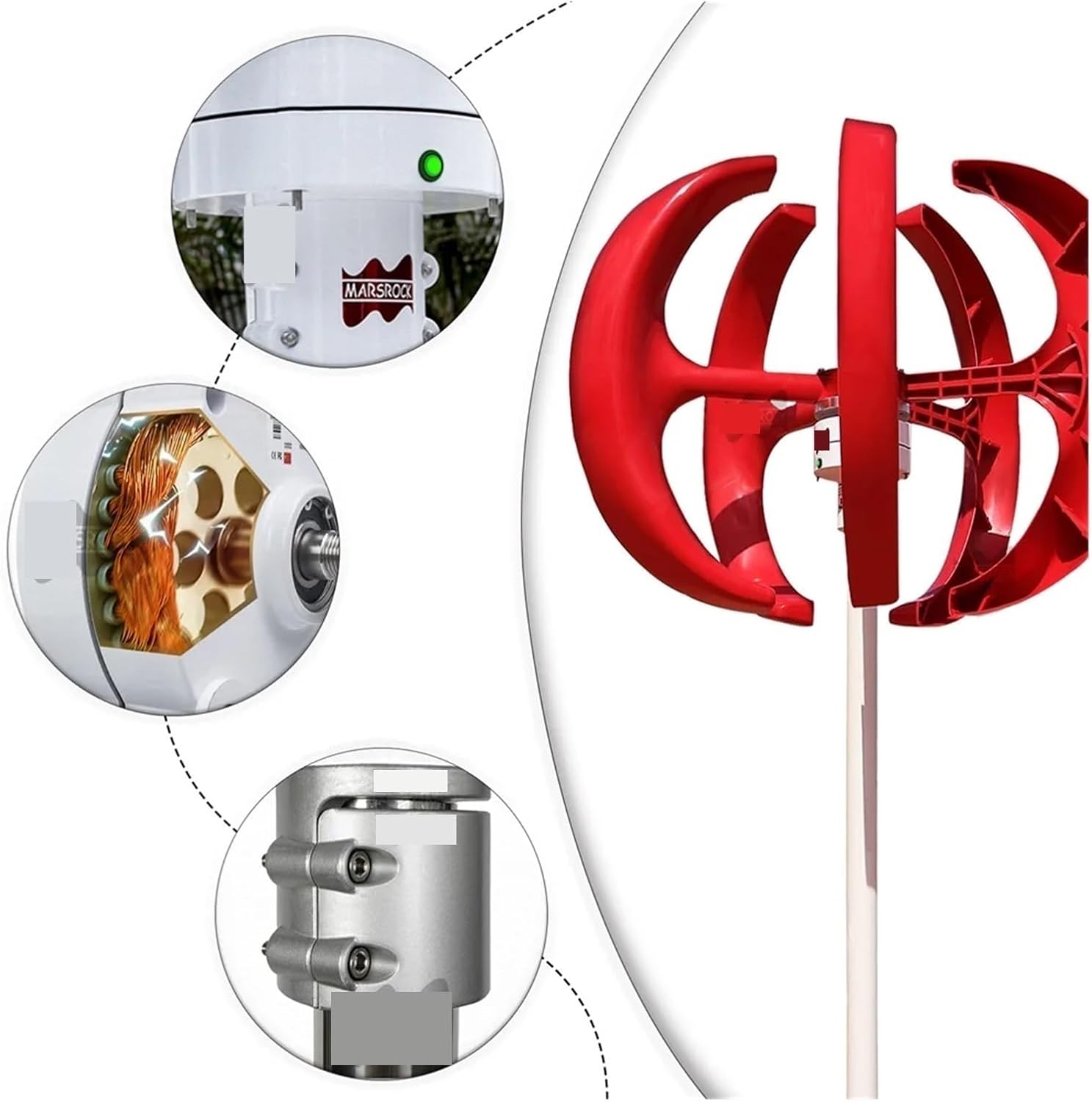 Wind Turbines, 400W 5 Blades 12V 24V Low Wind Speed Start Vertical Wind Turbines nerator Silence Windmill LED Char Indicator(400W White,24V)