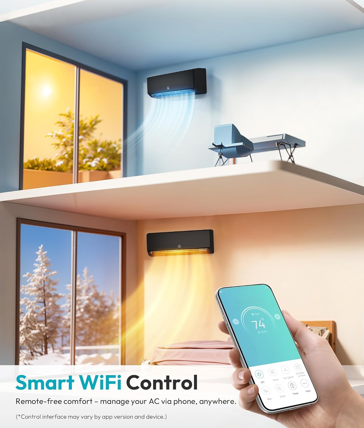 18000 BTU Mini Split Ac/Heating System, 20 SEER2 230V Air Conditioner Inverter Heating and Cooling, Ac Split Units Cools Up to 1250sq.ft, 24H Timer, Black