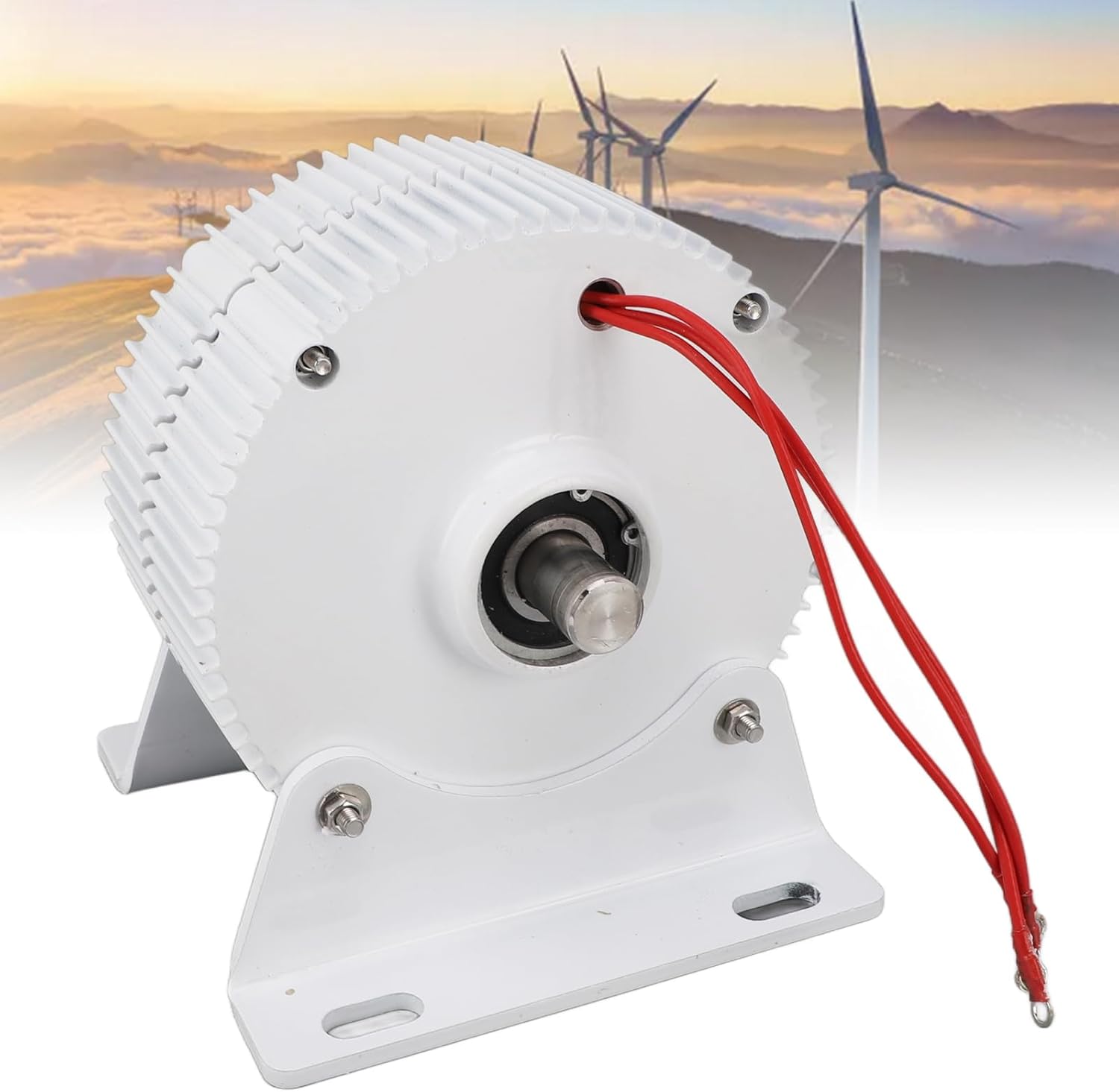 Three Phase Permanent Magnet Permanent Magnet Generator, 3 Phase Double Cob Shaft Synchronous Generator, Alternator 12 V with Base for Wind Turbine (400W)