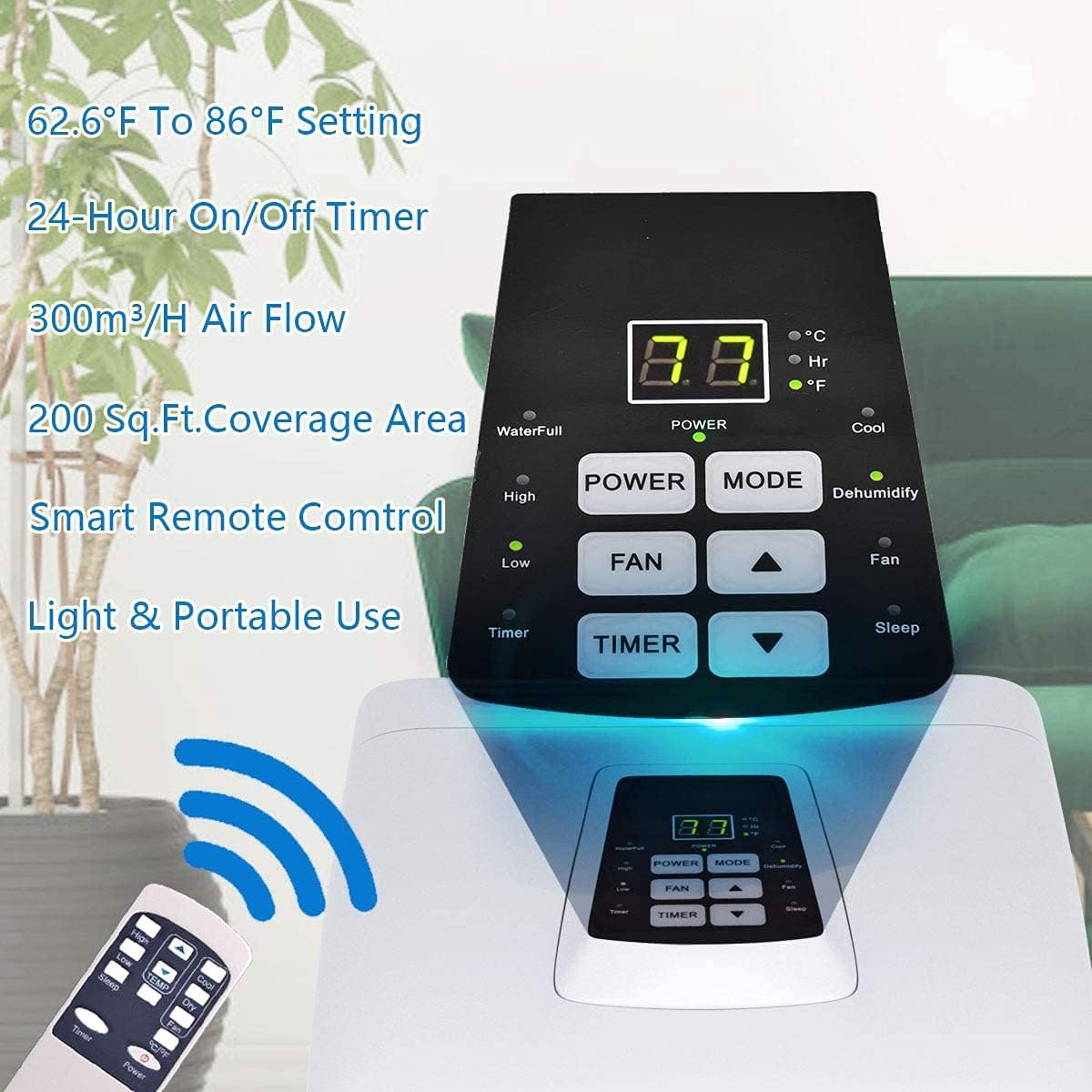 Nightcore Portable Air Conditioner, 8000BTU AC Unit w/Remote Control, LED Display & 24H Timer, Ideal for Home/Office/Apartment/Dorm, Freestanding Compact A/C with Temperature Control, White