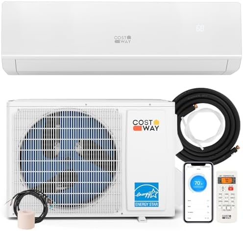 COSTWAY 18000 BTU Mini Split Air Conditioner & Heater, 208-230V WiFi Enabled 25 SEER2 Ductless Inverter AC Unit, Works w/Alexa, Cools Rooms Up to 1250 Sq.Ft