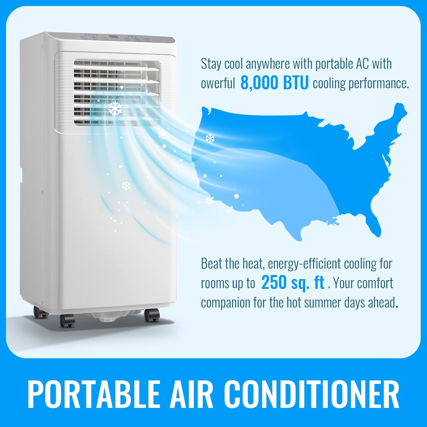 Portable Air conditioner 8,000 BTU ASHARE (4400 BTU SACC), AC Unit for Room up to 250 Sq. Ft with Remote Control, 3-in-1 Standing Air Conditioner, Floor AC Unit with Window Kit, White