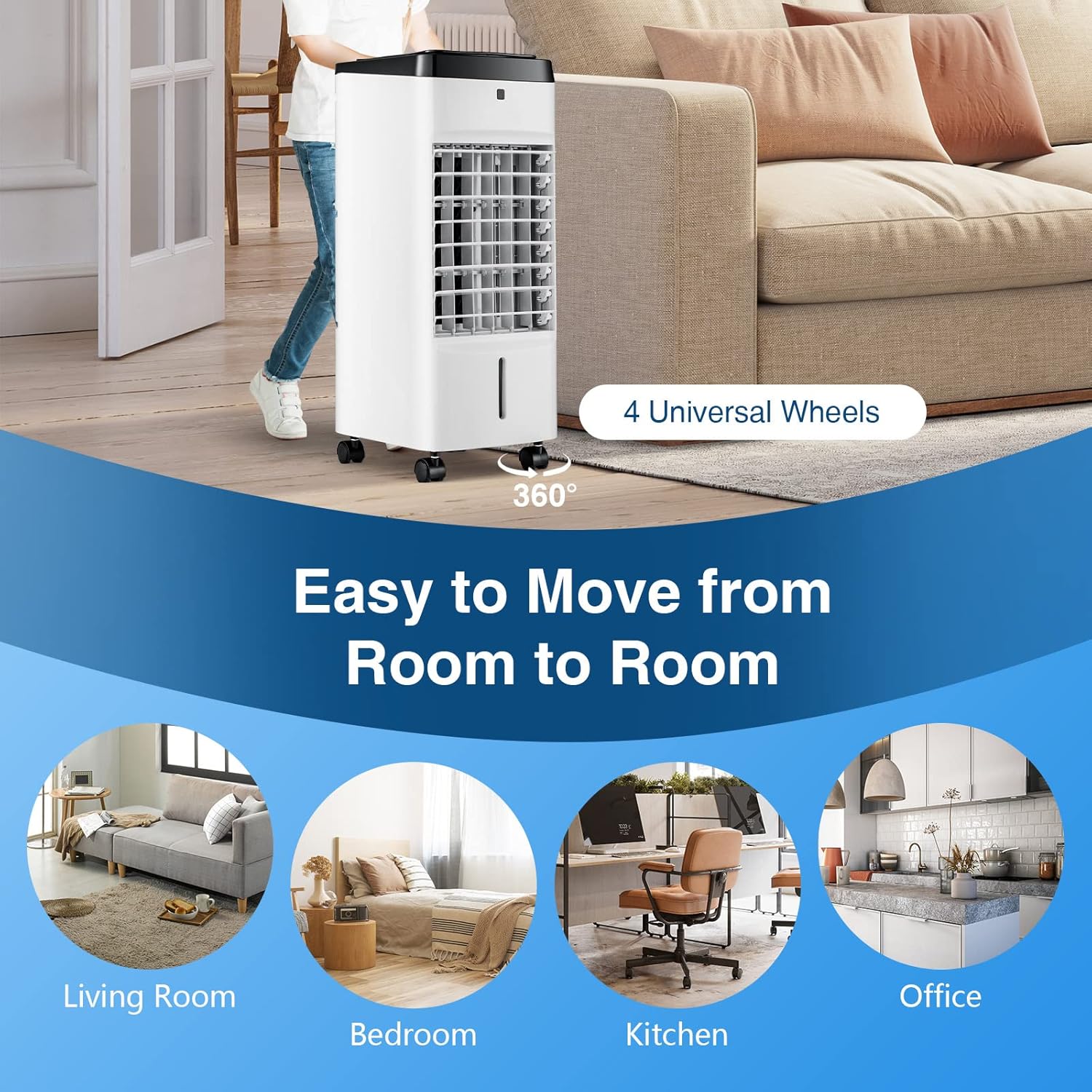 PETSITE Evaporative Air Cooler, Portable Cold Air Cooling Fan with Remote Control, 3.5L Water Tank, 2 Ice Packs, 4 Modes, 3 Speeds, 12H Timer, 70° Oscillation, Personal Swamp Cooler
