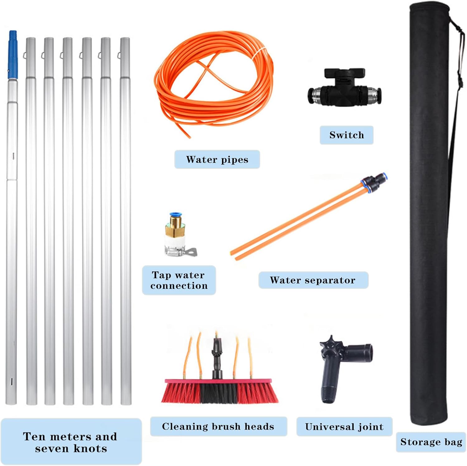 35FT Water Fed Pole Kit Adjustable Solar Panel Cleaning Kit Cleaner Tool for Window Glass Roof Outdoor Glass Brush Window Washing Equipment (35FT)