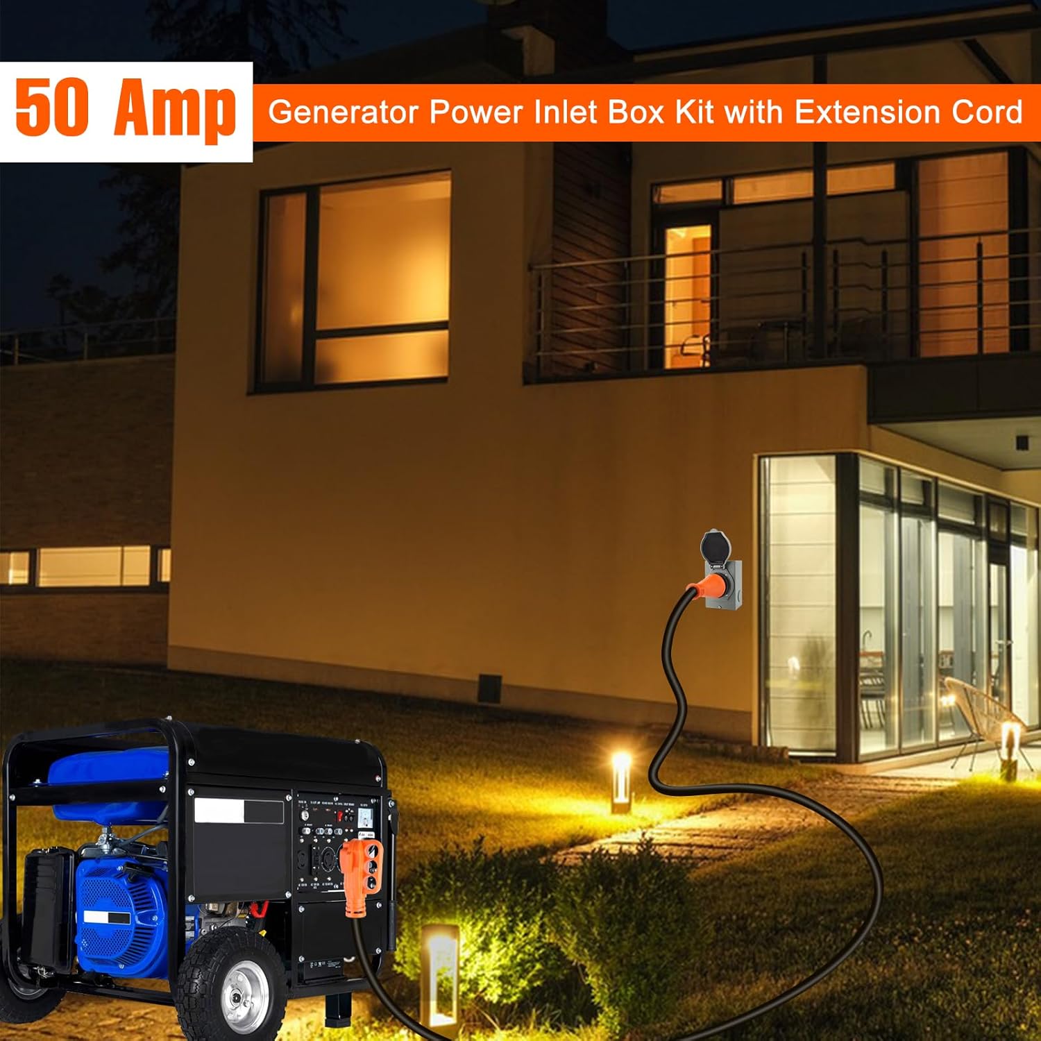 50 Amp Generator Cord and Power Inlet Box Combo Kit 20 FT, NEMA 14-50P SS2-50R STW 6/3+8/1 AWG Generator Cable and NEMA SS2-50P Power Inlet Box for Generator to House, ETL Listed