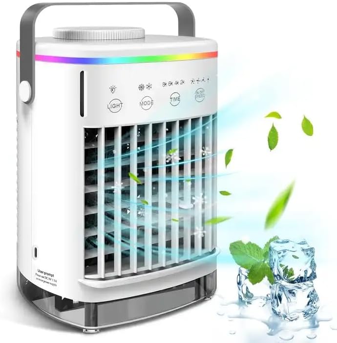 ele ELEOPTION Portable Air Conditioners with 4 Speeds 7 Colors, Mini Ac Unit for Bedroom Air Cooler for Room Car Ac for Outdoor Camping Small Desktop Cooling Fan USB Powered
