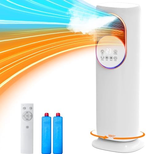 Tower Fan and Heater Combo with Humidification, 32inch Bladeless Fan and Heater with Remote Control, Touch, 180° Oscillating, 2 Speed Heating, 3 Speed Cooling, 9H Timer Tip-over & Overheat Protection