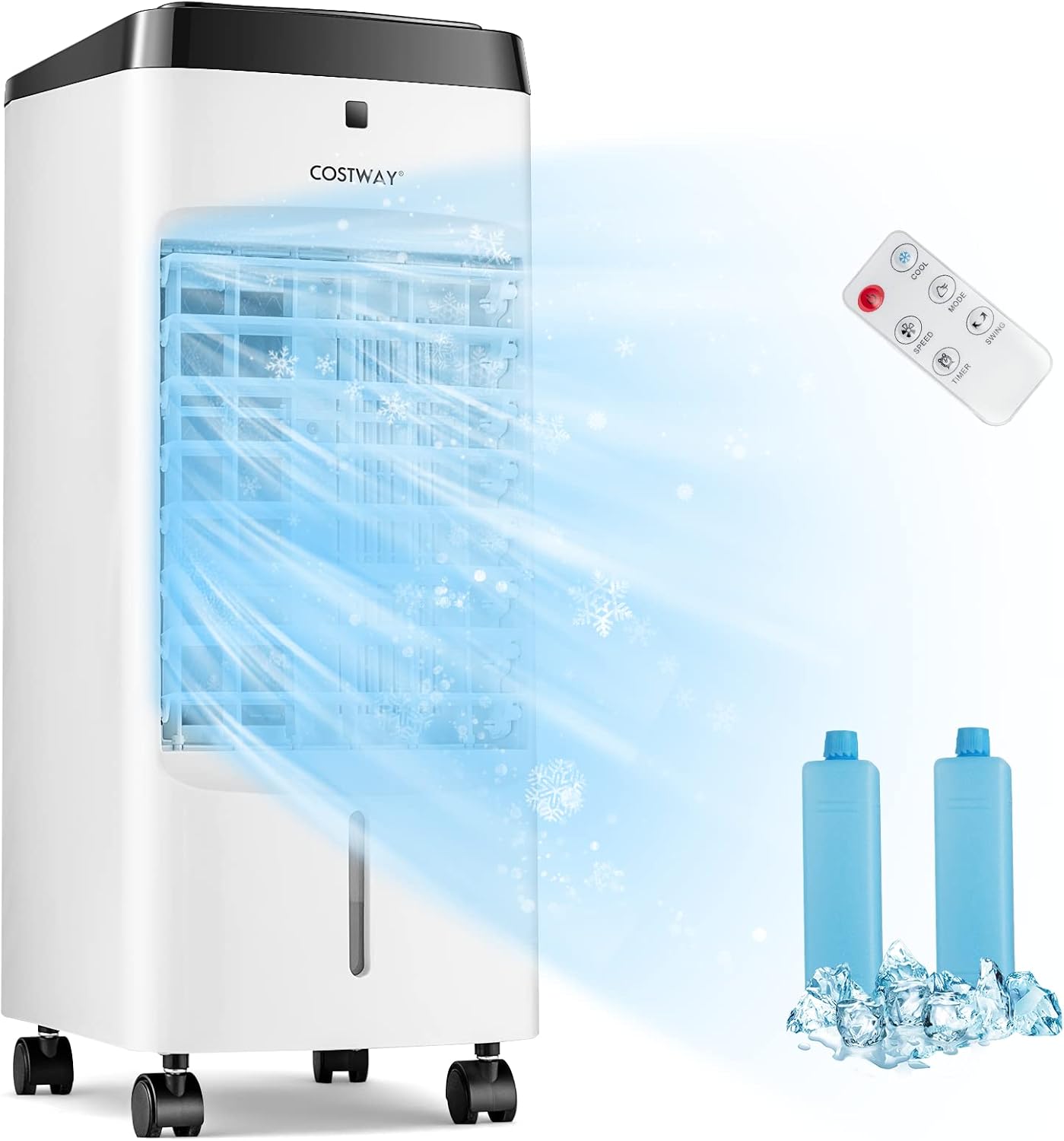 COSTWAY 3-in-1 Evaporative Air Cooler, Quiet Personal Swamp Cooler with Remote Control, 70° Oscillation, 12H Timer, 3 Speeds, 2 Ice Boxes, Portable Air Cooler Fan for Room Bedroom Home Office