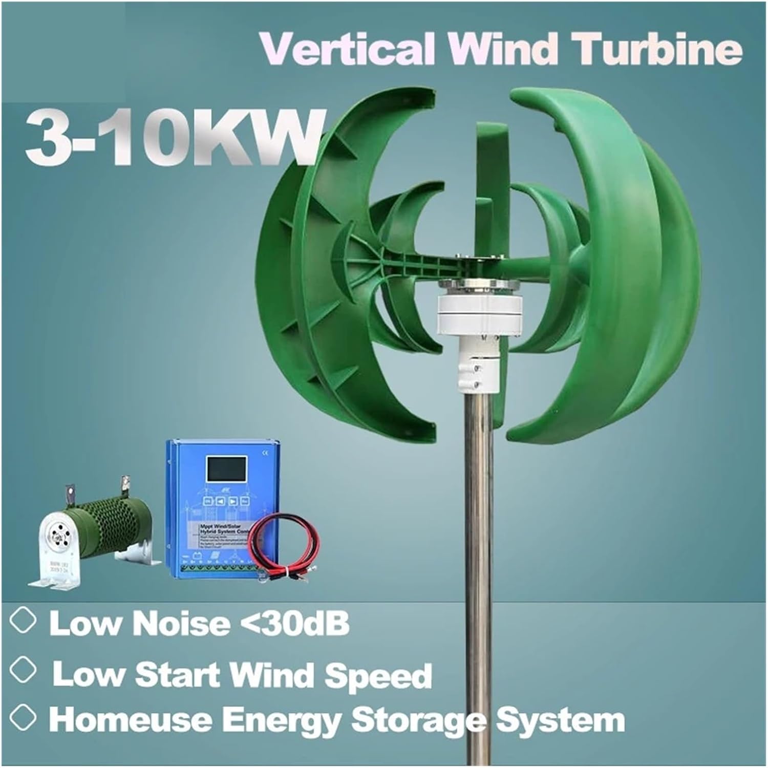 3000W 5000W 5KW Wind Turbine Windmill Generator Vertical 12V/24V/48V Low Noise Speed Start with Hybrid Controller Industrial Energy(Blue,24V_5KW)