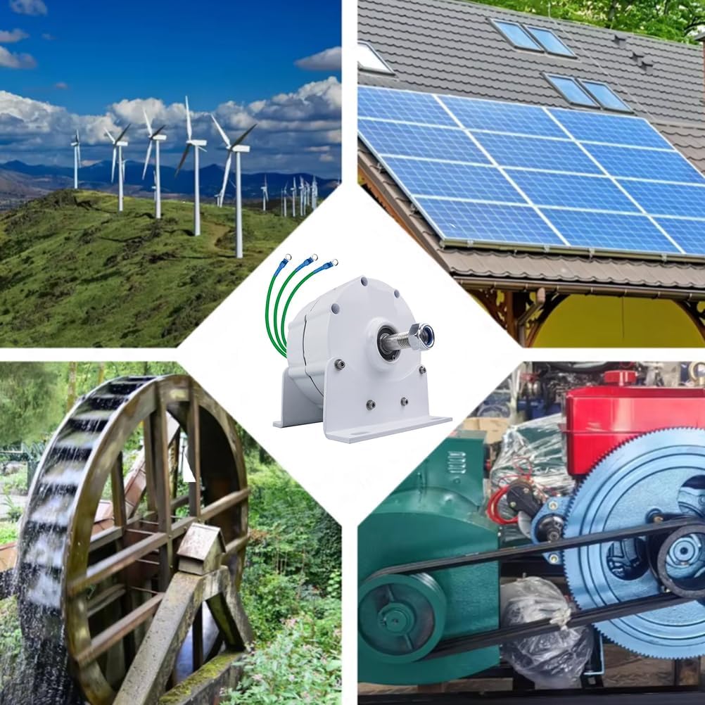 4000W Low Speed Permanent Magnet Generator, 12V 24V 48V 220V 400R/Min Gearless 3 Phase AC Alternators Use for Motor Drive Water Wind Turbine (with Base)