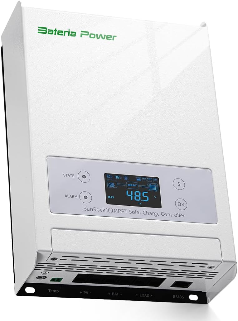 Bateria Power 100A 12/24/36/48V MPPT Solar Charge Controller, 99.5% MPPT Efficiency Solar Panel Charge Regulator, Compatible with Gel, AGM, Sealed, Flooded and Lithium LiFePO4 Battery