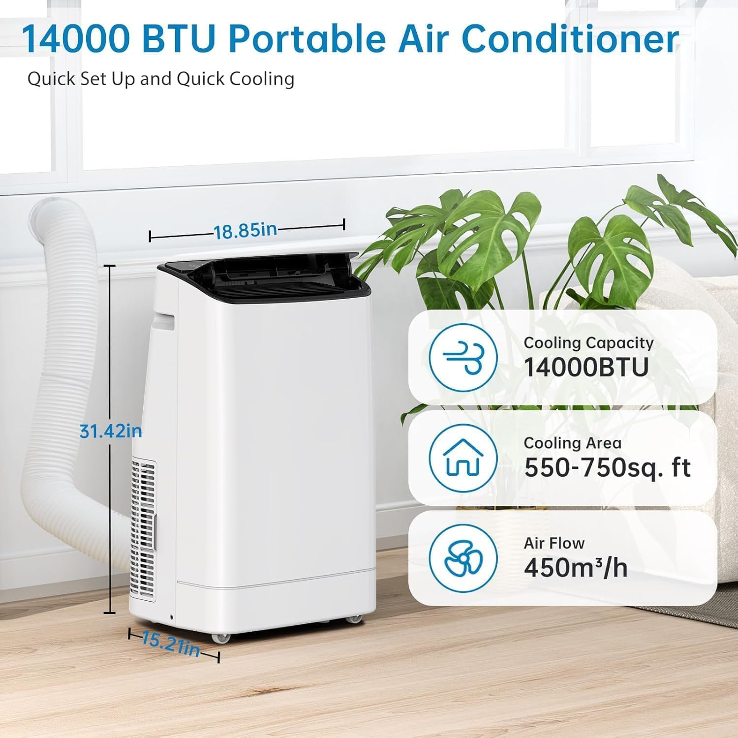 Portable Air Conditioners, 14000 BTU AC Unit for Bedroom, 3 in-1 with Fan & Dehumidifier, Touch/Remote, 24h Timer, Floor AC for Room Indoors