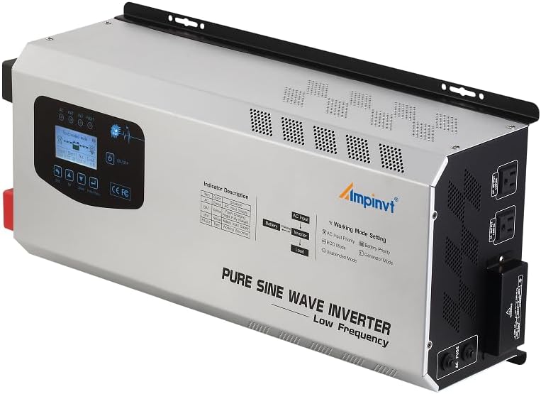Off Grid Inverter Charger 5000W Peak 15000W DC 48V to 120V/240V AC Split Phase Output, with Battery AC Charger, Low Frequency Pure Sine Wave Inverter for Solar Home