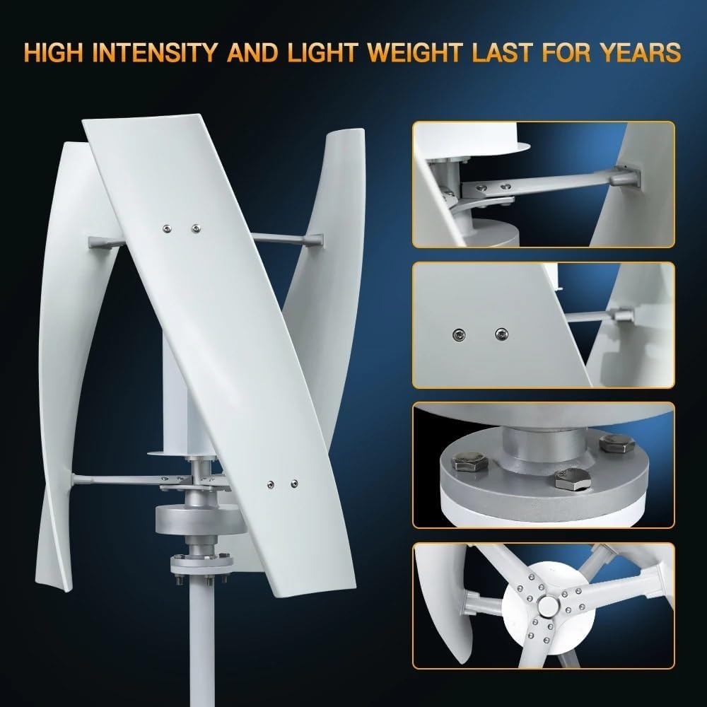 3KW 5KW Vertical Axis Wind Turbine Household Wind Turbine Generator Kit Low Speed Low Noise with 3 Blades Industrial Energy(5KW Hybrid Control,48V)