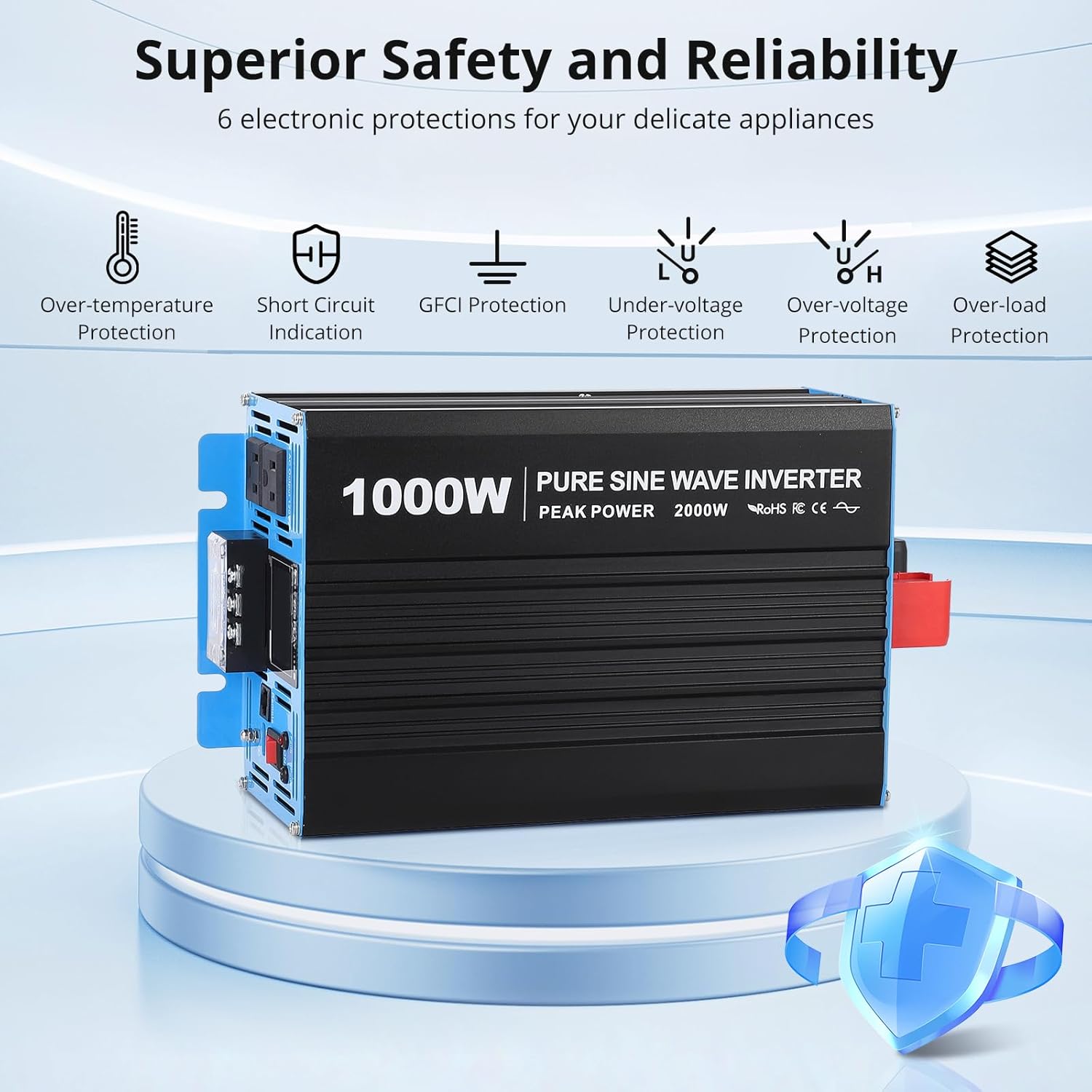 4000W Pure Sine Wave Power Inverter 12V to 120V with Remote Control, 4 AC Outlets + USB Port, ETL Certified for RV, Truck, Home Use, Car Power Inverter with GFCI Protection