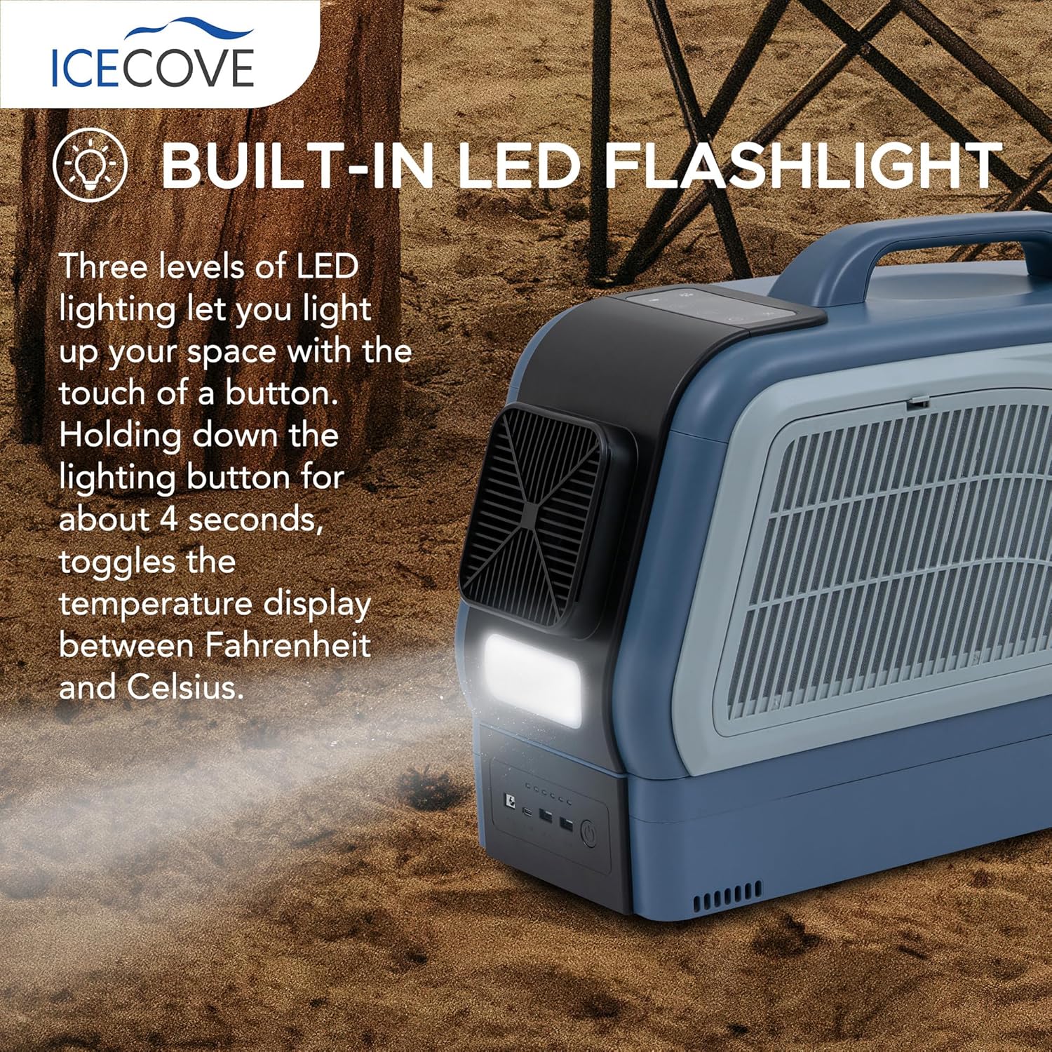 IceCove Portable Air Conditioner with Add-on 2 Batteries, 2500BTU Portable AC Unit, 250W Low Power Consumption, 25.5VDC, 2 Fan Speed, 3 Light Mode for Tent Camping RV Truck Van Life Home, Blue